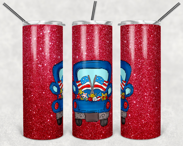 USA Truck Red Faux Glitter 20 oz Skinny Sublimation Tumbler