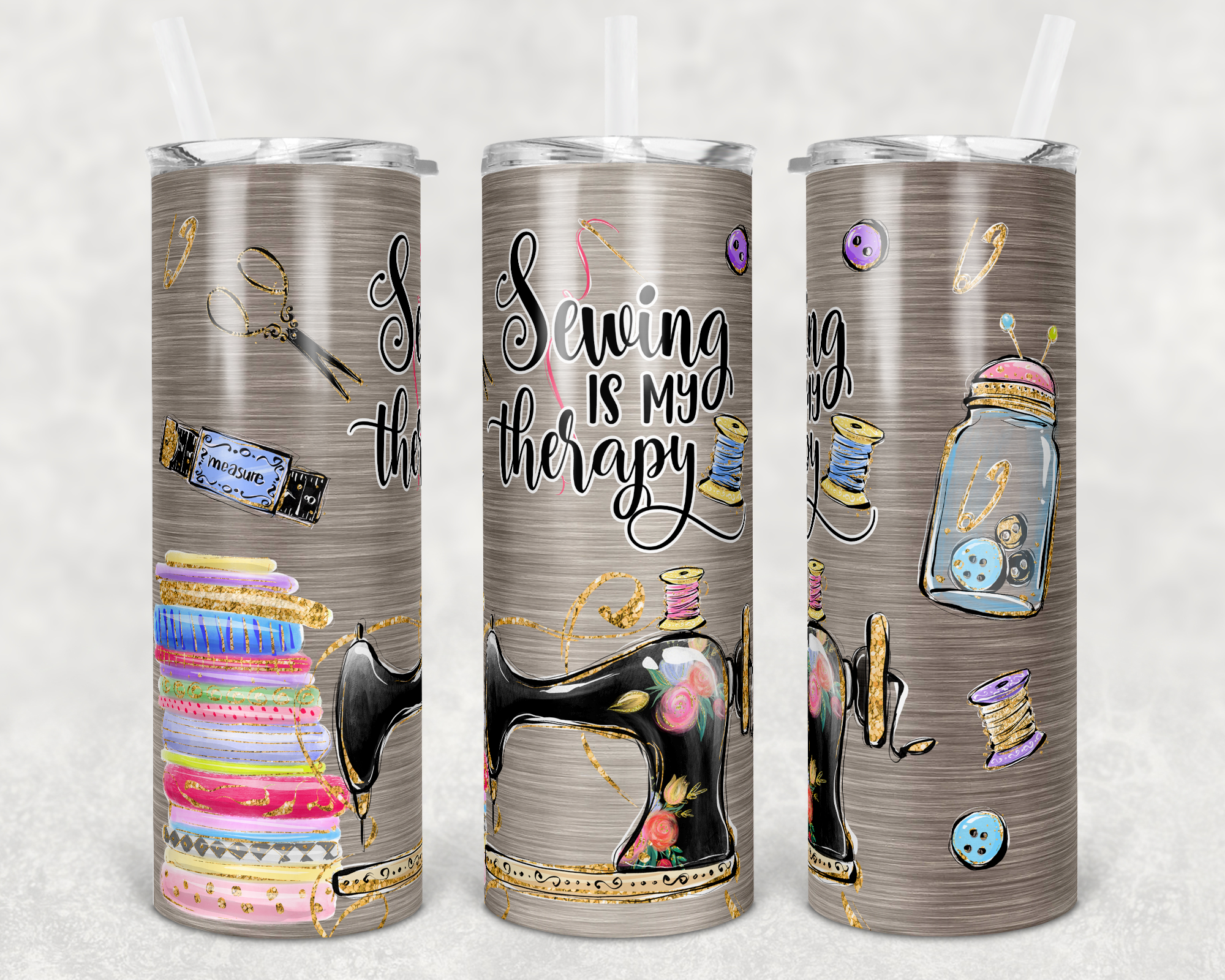 Sewing is my Therapy 20 oz Skinny Sublimation Tumbler
