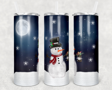 Snowman At Night 20 oz Skinny Sublimation Tumbler