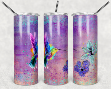 Hummingbird Watercolor Splatter 20 oz Skinny Sublimation Tumbler