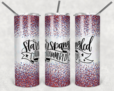 Star Splangled Hammered Faux Glitter 20 oz Skinny Sublimation Tumbler