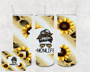 Mom Life Cheetah Print Sunflower 20 oz Skinny Sublimation Tumbler