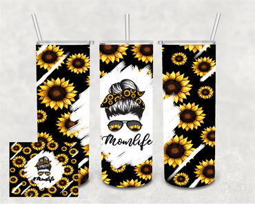 Mom Life Black Sunflower 20 oz Skinny Sublimation Tumbler