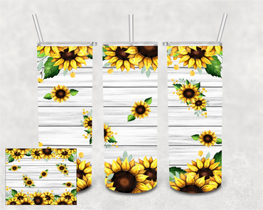 White Wood Sunflower 20 oz Skinny Sublimation Tumbler