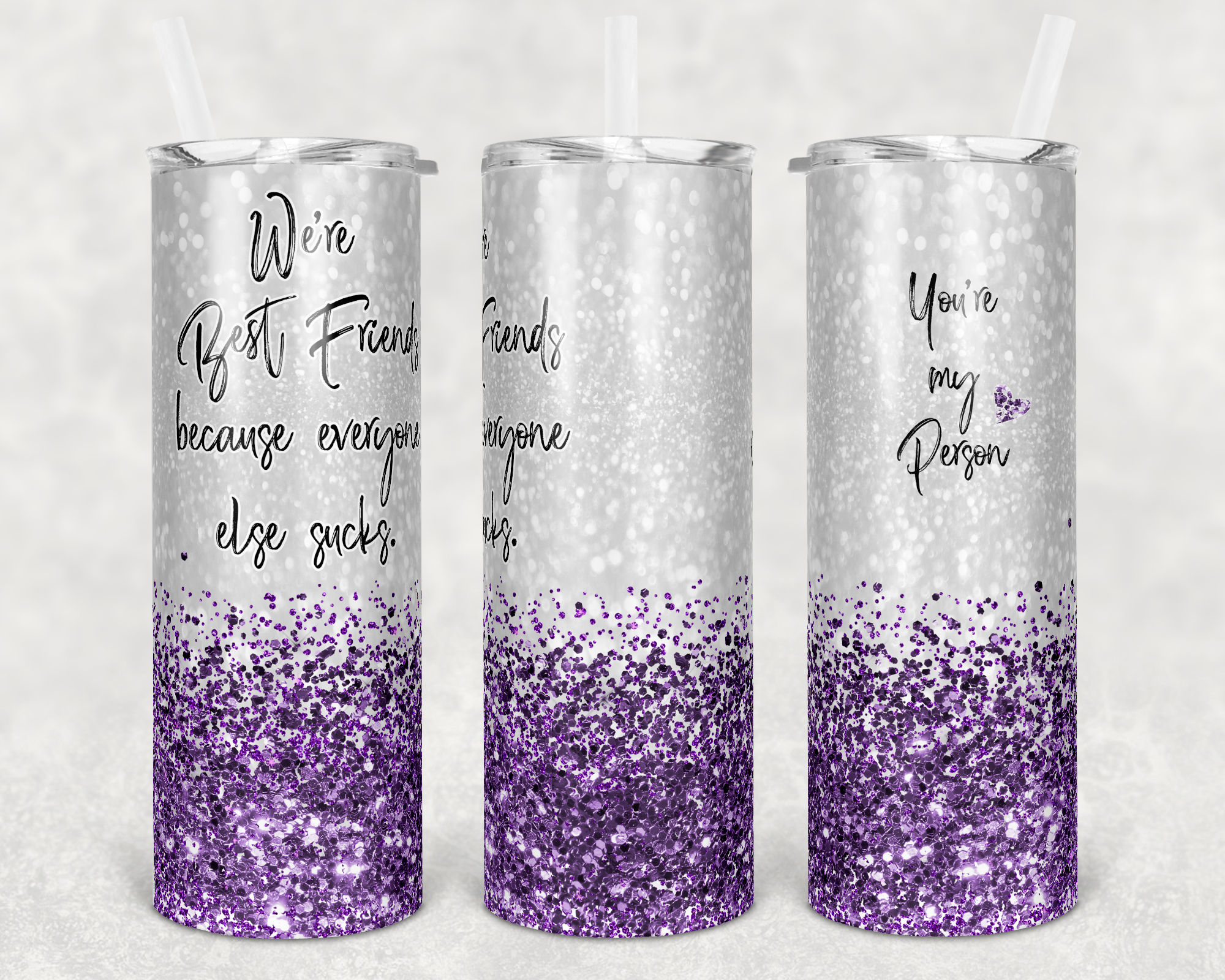 You're My Person Purple Faux Glitter 20 oz Skinny Sublimation Tumbler